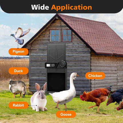 CARLA HOME Solar Automatic Chicken Coop Door with Timer, Light Sensor, Remote Control, Anti-Pinch, LED Screen & USB Charging.