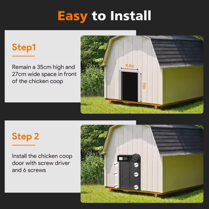 CARLA HOME Solar Automatic Chicken Coop Door with Timer, Light Sensor, Remote Control, Anti-Pinch, LED Screen & USB Charging.