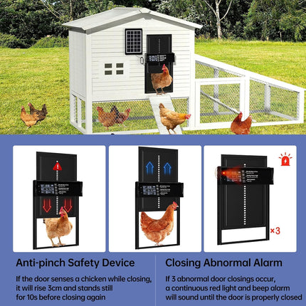 CARLA HOME Automatic Chicken Coop Door Solar Powered with 4 Mode Timer & Light Sensor, Anti-Pinch & USB Charging Port.