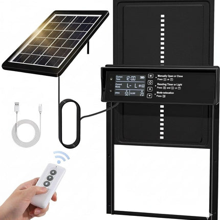 CARLA HOME Automatic Chicken Coop Door Solar Powered with 4 Mode Timer & Light Sensor, Anti-Pinch & USB Charging Port.