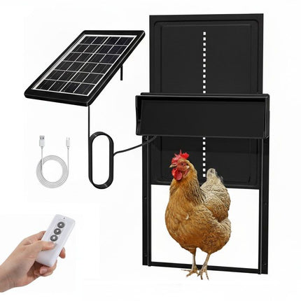CARLA HOME Automatic Chicken Coop Door Solar Powered with 4 Mode Timer & Light Sensor, Anti-Pinch & USB Charging Port.