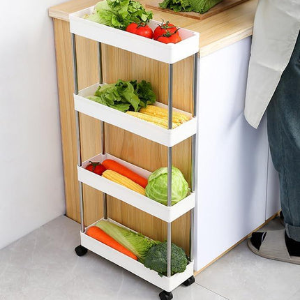 CARLA HOME Slim Storage Cart Organizer Trolley with Wheels for Kitchen, Bathroom, Laundry & Narrow Spaces (4 tier).