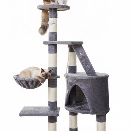 CARLA HOME 120cm Cat Tree for Indoor Cats with Condo, Hammock & Plush Perchfor for Kittens & Adult Cats.