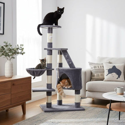 CARLA HOME 120cm Cat Tree for Indoor Cats with Condo, Hammock & Plush Perchfor for Kittens & Adult Cats.