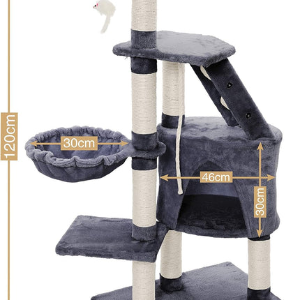 CARLA HOME 120cm Cat Tree for Indoor Cats with Condo, Hammock & Plush Perchfor for Kittens & Adult Cats.