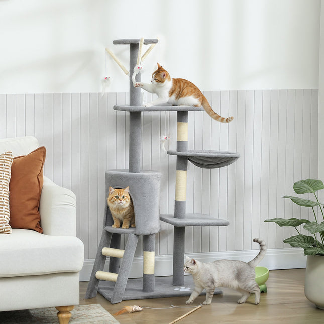 CARLA HOME 134cm Cat Tree for Indoor Cats with Hammock, Plush Perch & Sisal Scratching Posts for Kittens & Adult Cats (Light Grey).