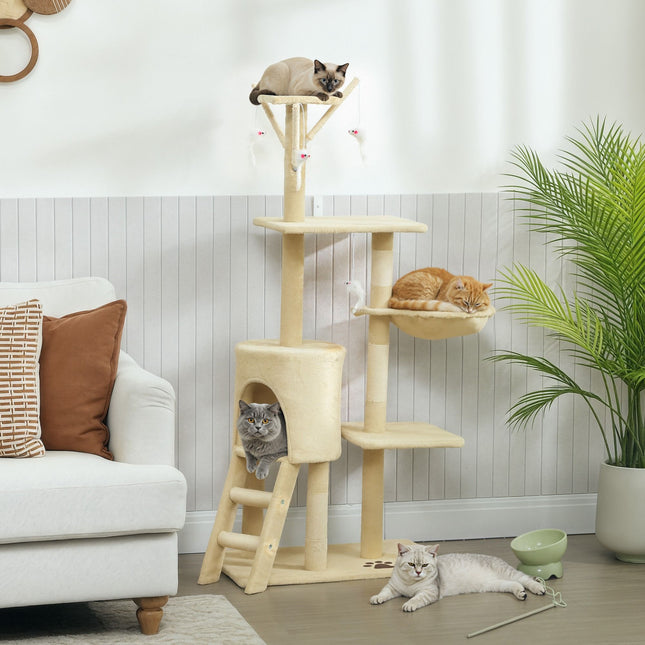 CARLA HOME 134cm Cat Tree for Indoor Cats with Hammock, Plush Perch & Sisal Scratching Posts for Kittens & Adult Cats (Beige).