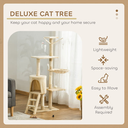 CARLA HOME 134cm Cat Tree for Indoor Cats with Hammock, Plush Perch & Sisal Scratching Posts for Kittens & Adult Cats (Beige).