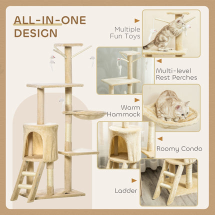 CARLA HOME 134cm Cat Tree for Indoor Cats with Hammock, Plush Perch & Sisal Scratching Posts for Kittens & Adult Cats (Beige).