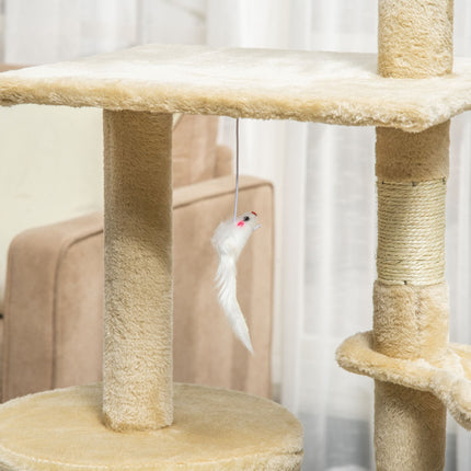 CARLA HOME 134cm Cat Tree for Indoor Cats with Hammock, Plush Perch & Sisal Scratching Posts for Kittens & Adult Cats (Beige).