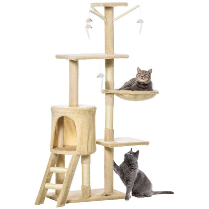 CARLA HOME 134cm Cat Tree for Indoor Cats with Hammock, Plush Perch & Sisal Scratching Posts for Kittens & Adult Cats (Beige).