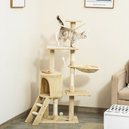 CARLA HOME 134cm Cat Tree for Indoor Cats with Hammock, Plush Perch & Sisal Scratching Posts for Kittens & Adult Cats (Beige).