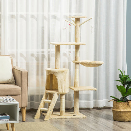 CARLA HOME 134cm Cat Tree for Indoor Cats with Hammock, Plush Perch & Sisal Scratching Posts for Kittens & Adult Cats (Beige).