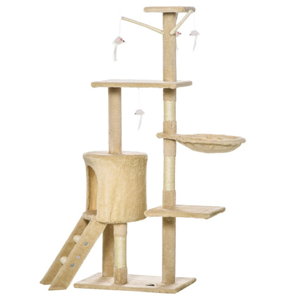 CARLA HOME 134cm Cat Tree for Indoor Cats with Hammock, Plush Perch & Sisal Scratching Posts for Kittens & Adult Cats (Beige).
