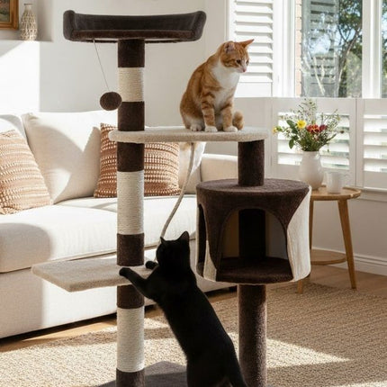CARLA HOME 140cm Cat Tree for Indoor Cats with Plush Perch, Sisal Scratching Posts & Condo for Kittens & Adult Cats (Dark Grey).