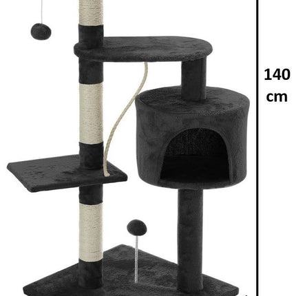 CARLA HOME 140cm Cat Tree for Indoor Cats with Plush Perch, Sisal Scratching Posts & Condo for Kittens & Adult Cats (Dark Grey).