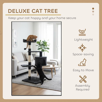 CARLA HOME 140cm Cat Tree for Indoor Cats with Plush Perch, Sisal Scratching Posts & Condo for Kittens & Adult Cats (Dark Grey).