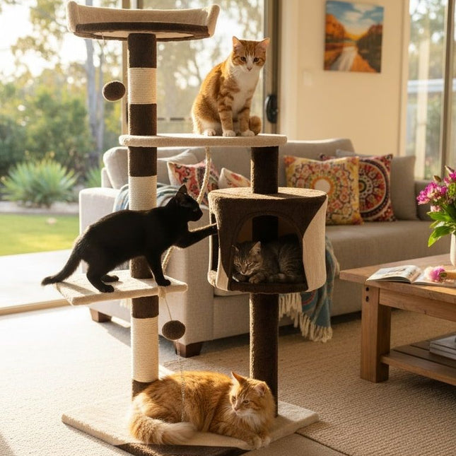 CARLA HOME 140cm Cat Tree for Indoor Cats with Plush Perch, Sisal Scratching Posts & Condo for Kittens & Adult Cats (Beige).