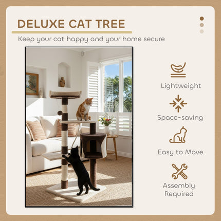 CARLA HOME 140cm Cat Tree for Indoor Cats with Plush Perch, Sisal Scratching Posts & Condo for Kittens & Adult Cats (Beige).