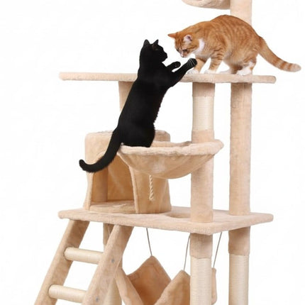 CARLA HOME 141cm Cat Tree Tower for Indoor Cats with Plush Perch, Ladder, Sisal Scratching Posts, Hammock & Condo for Kittens & Adult Cats (Beige).