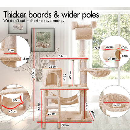CARLA HOME 141cm Cat Tree Tower for Indoor Cats with Plush Perch, Ladder, Sisal Scratching Posts, Hammock & Condo for Kittens & Adult Cats (Beige).