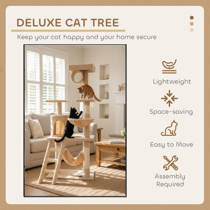 CARLA HOME 141cm Cat Tree Tower for Indoor Cats with Plush Perch, Ladder, Sisal Scratching Posts, Hammock & Condo for Kittens & Adult Cats (Beige).