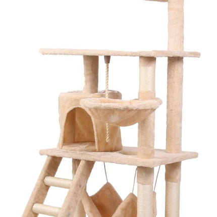 CARLA HOME 141cm Cat Tree Tower for Indoor Cats with Plush Perch, Ladder, Sisal Scratching Posts, Hammock & Condo for Kittens & Adult Cats (Beige).