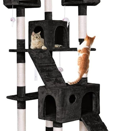 CARLA HOME 180cm Cat Tree Tower for Indoor Cats with Dual Condos, Plush Perches, Sisal Scratching Posts & Ramps for Kittens & Adult Cats (Black).