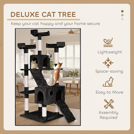 CARLA HOME 180cm Cat Tree Tower for Indoor Cats with Dual Condos, Plush Perches, Sisal Scratching Posts & Ramps for Kittens & Adult Cats (Black).