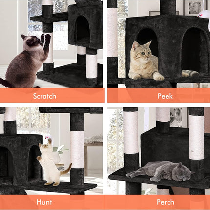 CARLA HOME 180cm Cat Tree Tower for Indoor Cats with Dual Condos, Plush Perches, Sisal Scratching Posts & Ramps for Kittens & Adult Cats (Black).