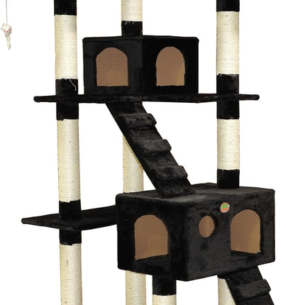 CARLA HOME 180cm Cat Tree Tower for Indoor Cats with Dual Condos, Plush Perches, Sisal Scratching Posts & Ramps for Kittens & Adult Cats (Black).