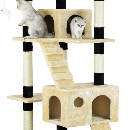 CARLA HOME 180cm Cat Tree Tower for Indoor Cats with Dual Condos, Plush Perches, Sisal Scratching Posts & Ramps for Kittens & Adult Cats (Beige).