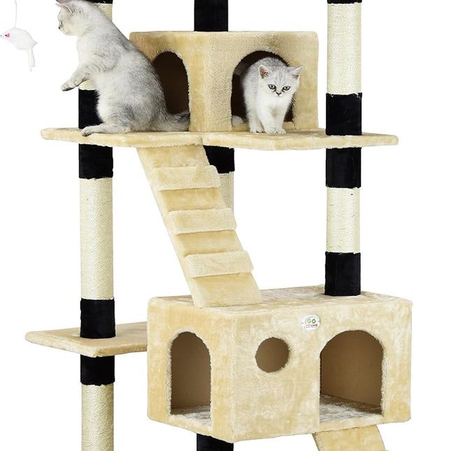 CARLA HOME 180cm Cat Tree Tower for Indoor Cats with Dual Condos, Plush Perches, Sisal Scratching Posts & Ramps for Kittens & Adult Cats (Beige).