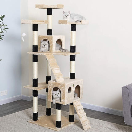 CARLA HOME 180cm Cat Tree Tower for Indoor Cats with Dual Condos, Plush Perches, Sisal Scratching Posts & Ramps for Kittens & Adult Cats (Beige).