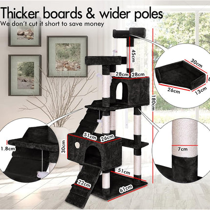 CARLA HOME 180cm Cat Tree Tower for Indoor Cats with Dual Condos, Plush Perches, Sisal Scratching Posts & Ramps for Kittens & Adult Cats (Beige).