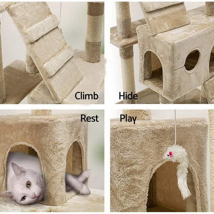 CARLA HOME 180cm Cat Tree Tower for Indoor Cats with Dual Condos, Plush Perches, Sisal Scratching Posts & Ramps for Kittens & Adult Cats (Beige).