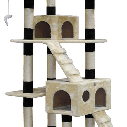 CARLA HOME 180cm Cat Tree Tower for Indoor Cats with Dual Condos, Plush Perches, Sisal Scratching Posts & Ramps for Kittens & Adult Cats (Beige).