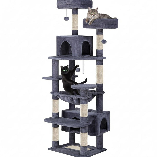 CARLA HOME 180cm Cat Tree Tower for Indoor Cats with Plush Perches, Dual Condos, Natural Sisal Scratching Posts & Ramps for Kittens & Adult Cats (Grey).