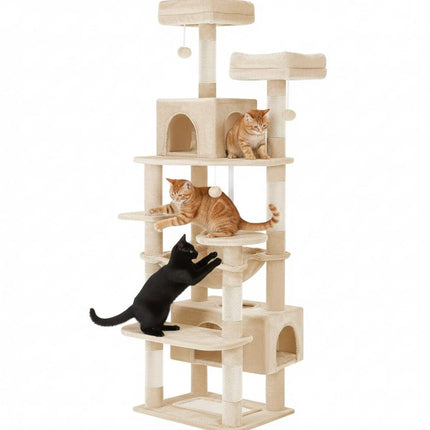 CARLA HOME 180cm Cat Tree Tower for Indoor Cats with Plush Perches, Dual Condos, Natural Sisal Scratching Posts & Ramps for Kittens & Adult Cats (Beige).