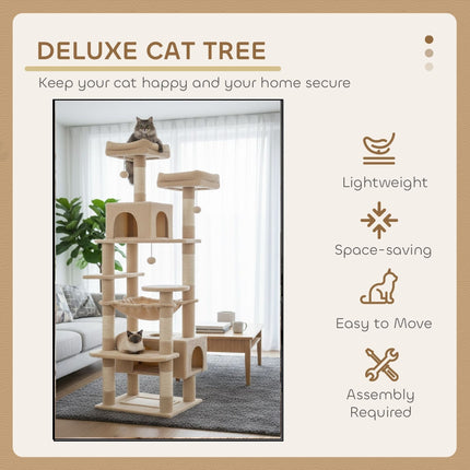 CARLA HOME 180cm Cat Tree Tower for Indoor Cats with Plush Perches, Dual Condos, Natural Sisal Scratching Posts & Ramps for Kittens & Adult Cats (Beige).