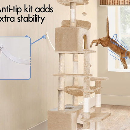 CARLA HOME 180cm Cat Tree Tower for Indoor Cats with Plush Perches, Dual Condos, Natural Sisal Scratching Posts & Ramps for Kittens & Adult Cats (Beige).