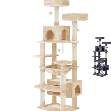 CARLA HOME 180cm Cat Tree Tower for Indoor Cats with Plush Perches, Dual Condos, Natural Sisal Scratching Posts & Ramps for Kittens & Adult Cats (Beige).
