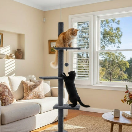 CARLA HOME Floor to Ceiling Cat Tree Tower  with Adjustable Height 230-286cm for Indoor Cats (Grey).