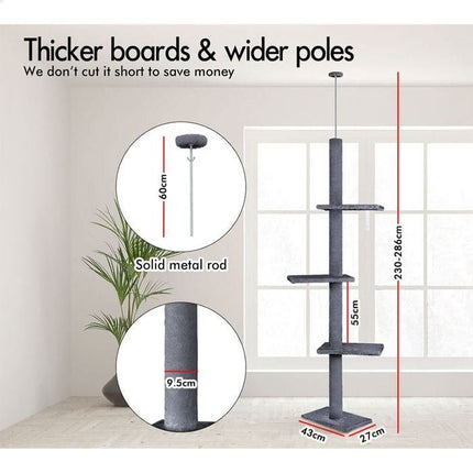CARLA HOME Floor to Ceiling Cat Tree Tower  with Adjustable Height 230-286cm for Indoor Cats (Grey).