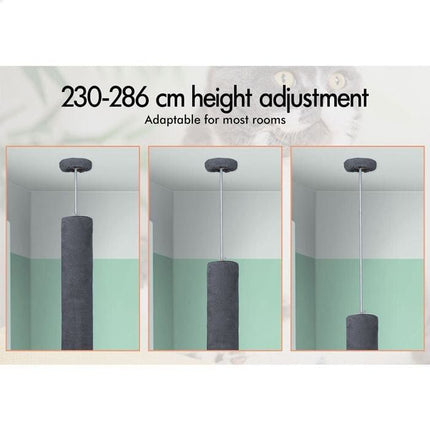CARLA HOME Floor to Ceiling Cat Tree Tower  with Adjustable Height 230-286cm for Indoor Cats (Grey).