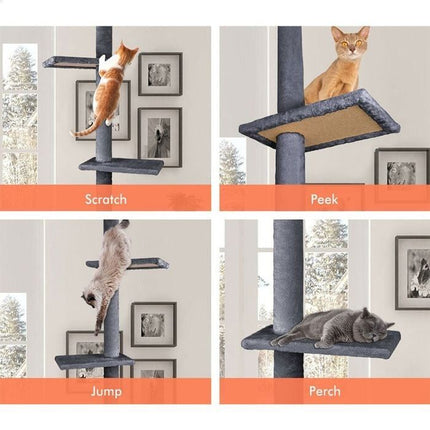CARLA HOME Floor to Ceiling Cat Tree Tower  with Adjustable Height 230-286cm for Indoor Cats (Grey).