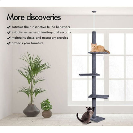 CARLA HOME Floor to Ceiling Cat Tree Tower  with Adjustable Height 230-286cm for Indoor Cats (Grey).
