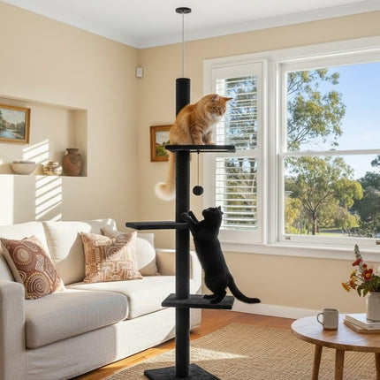 CARLA HOME Floor to Ceiling Cat Tree Tower  with Adjustable Height 230-286cm for Indoor Cats (Black).