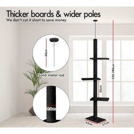 CARLA HOME Floor to Ceiling Cat Tree Tower  with Adjustable Height 230-286cm for Indoor Cats (Black).