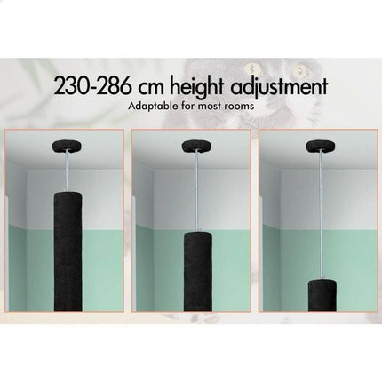 CARLA HOME Floor to Ceiling Cat Tree Tower  with Adjustable Height 230-286cm for Indoor Cats (Black).